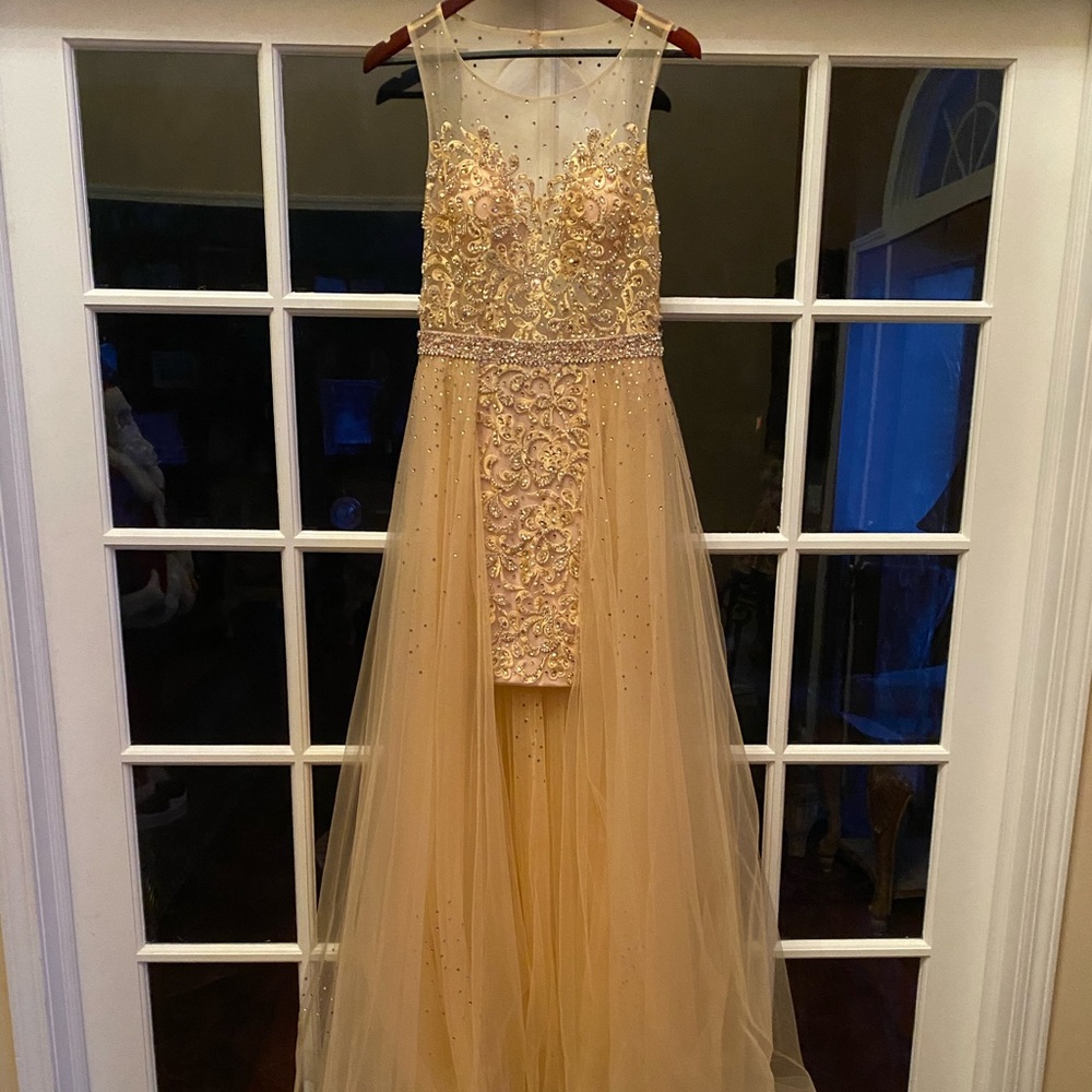 Cream High Low Gown with Halter Neckline